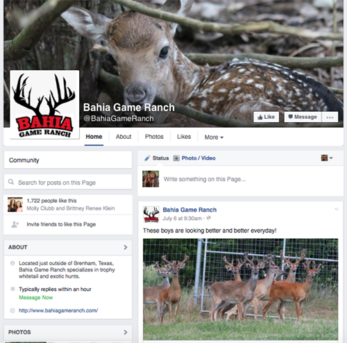 Bahia Game Ranch Facebook page