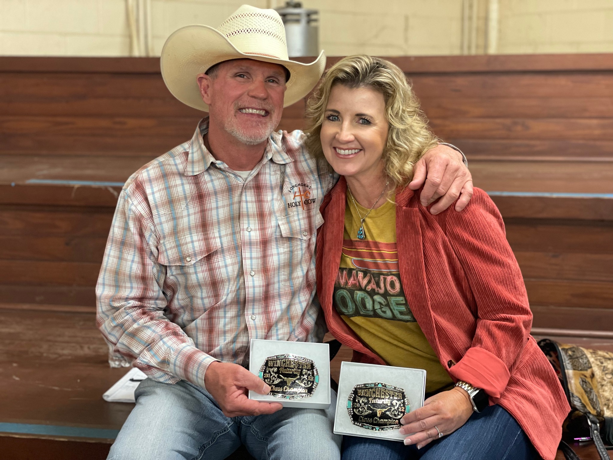 Hired Hand customers and Futurity Class Winners Mikeal Beck and Brandi Shukers, Holy Cow Longhorns