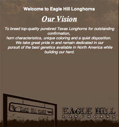 Eagle Hill Longhorn Ranch welcome page