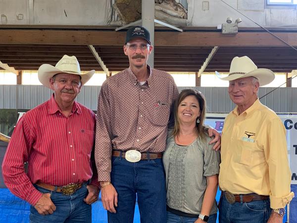 Sale hosts and Hired Hand customers Gary Lake and Stan Searle, Silverado Ranch with Hired Hand customers TJ and Tammy Farnsworth, 7-11 Ranch